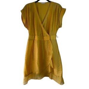 Rubber Ducky Productions, Inc. Golden Tencel Ruffle Mini Wrap Dress SZ S
